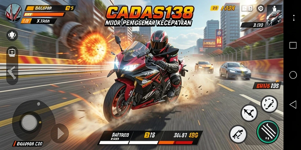 Screenshot gameplay CADAS138 menampilkan balapan motor yang intens.