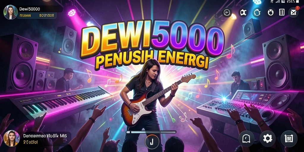 Tampilan gameplay DEWI5000 dengan musik yang dinamis.