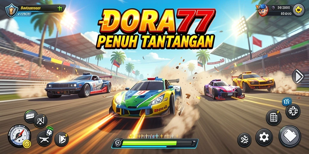 Tampilan gameplay seru DORA77 dengan balapan mendebarkan.