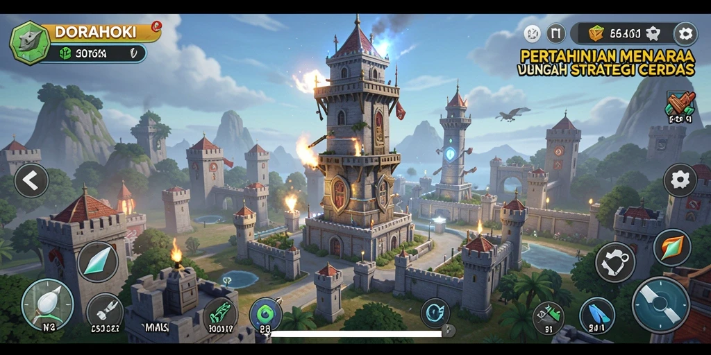 Tangkapan layar DORAHOKI menampilkan aksi seru dalam gameplay Tower Defense.