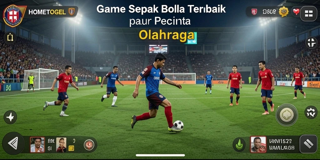 Screenshot HOMETOGEL menampilkan aksi pertandingan sepak bola yang seru.