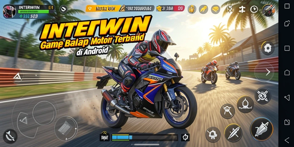 Tampilan gameplay INTERWIN dengan aksi balap motor seru.