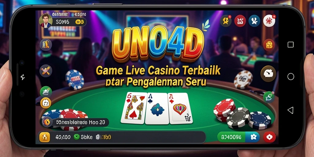Screenshot gameplay UNO4D yang menunjukkan dealer langsung dan suasana kasino.