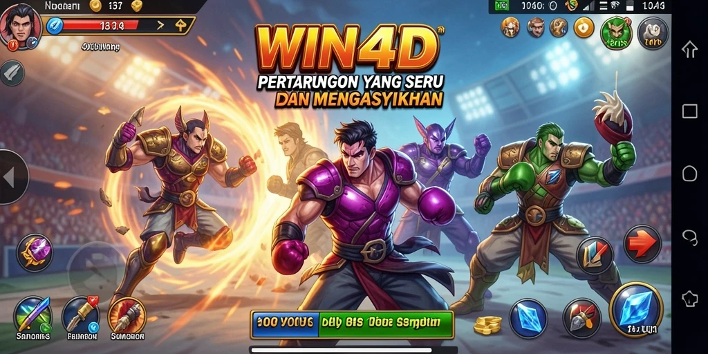 Tangkapan layar gameplay WIN4D menampilkan pertarungan epik antara dua karakter.